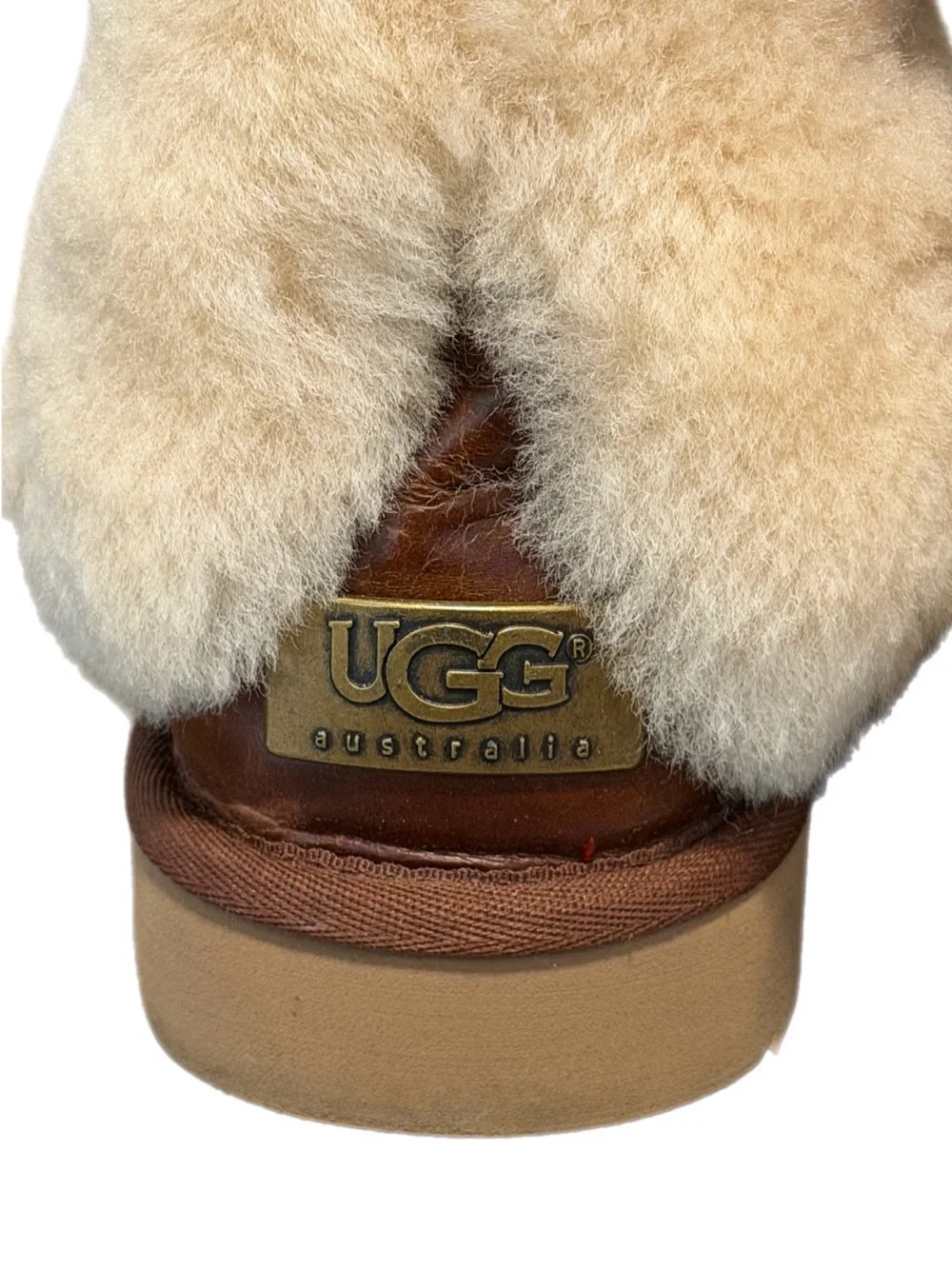 UGG Australia Patten Shearling Cuff Boots Chestnut Leather Size 7